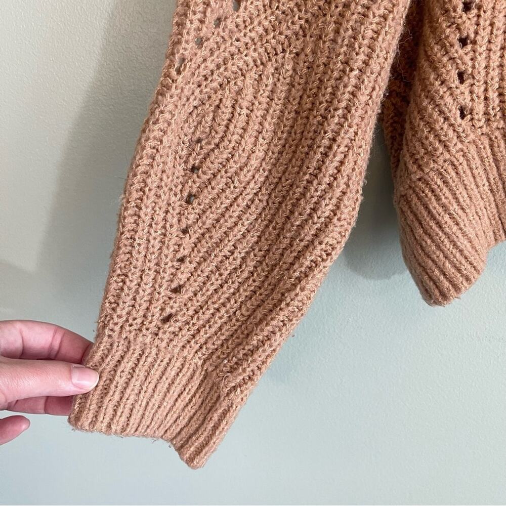 Elizabeth And James Stretch Crew Neck Ribbed Open Knit‎ Pullover Sweater Tan XL - Picture 3 of 11